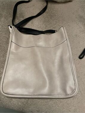 Grayish cream like leather Crossbody Bag with Magnetic Snap